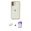 MARSİLYAN™- iPhone 12 Kılıf Vadi Minimal - Siyah Bilvis 5in1 3D Magic Cam Ekran Koruyucu + Renkli Kamera Lens Koruma Cam - PE