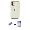 MARSİLYAN™- iPhone 12 Kılıf Vadi Minimal - Siyah Bilvis 5in1 3D Magic Cam Ekran Koruyucu + Shine Kamera Lens Koruma Cam - GD