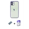 MARSİLYAN™- iPhone 12 Kılıf Vadi Minimal - Siyah Bilvis 5in1 3D Magic Cam Ekran Koruyucu + Shine Kamera Lens Koruma Cam - SABE