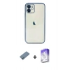 MARSİLYAN™- iPhone 12 Kılıf Vadi Minimal - Siyah Bilvis 5in1 3D Magic Cam Ekran Koruyucu + Shine Kamera Lens Koruma Cam - MI