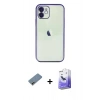 MARSİLYAN™- iPhone 12 Kılıf Vadi Minimal - Siyah Bilvis 5in1 5D Magic Hayalet Cam Ekran Koruyucu + Shine Kamera Lens Koruma Cam - GD