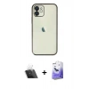 MARSİLYAN™- iPhone 12 Kılıf Vadi Minimal - Siyah Bilvis 5in1 5D Magic Hayalet Cam Ekran Koruyucu + Kamera Lens Koruma Cam - SF