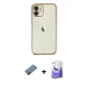MARSİLYAN™- iPhone 12 Kılıf Vadi Minimal - Siyah Bilvis 5in1 5D Magic Hayalet Cam Ekran Koruyucu + Metal Kamera Lens Koruma Cam - KI