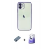 MARSİLYAN™- iPhone 12 Kılıf Vadi Minimal - Siyah Bilvis 5in1 5D Magic Hayalet Cam Ekran Koruyucu + Metal Kamera Lens Koruma Cam - MI