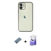 MARSİLYAN™- iPhone 12 Kılıf Vadi Minimal - Siyah Bilvis 5in1 5D Magic Hayalet Cam Ekran Koruyucu + Metal Kamera Lens Koruma Cam - MI