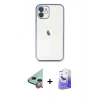 MARSİLYAN™- iPhone 12 Kılıf Vadi Minimal - Siyah Bilvis 5in1 5D Magic Hayalet Cam Ekran Koruyucu + Raze Metal Kamera Lens - KI