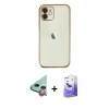 MARSİLYAN™- iPhone 12 Kılıf Vadi Minimal - Siyah Bilvis 5in1 5D Magic Hayalet Cam Ekran Koruyucu + Raze Metal Kamera Lens - KI