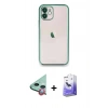 MARSİLYAN™- iPhone 12 Kılıf Vadi Minimal - Siyah Bilvis 5in1 5D Magic Hayalet Cam Ekran Koruyucu + Raze Metal Kamera Lens - KI