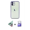 MARSİLYAN™- iPhone 12 Kılıf Vadi Minimal - Siyah Bilvis 5in1 5D Magic Hayalet Cam Ekran Koruyucu + Raze Metal Kamera Lens - KI