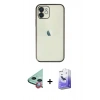 MARSİLYAN™- iPhone 12 Kılıf Vadi Minimal - Siyah Bilvis 5in1 5D Magic Hayalet Cam Ekran Koruyucu + Raze Metal Kamera Lens - KI