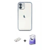 MARSİLYAN™- iPhone 12 Kılıf Vadi Minimal - Siyah Bilvis 5in1 5D Magic Hayalet Cam Ekran Koruyucu + Renkli Kamera Lens Koruma Cam - PE