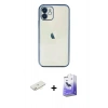 MARSİLYAN™- iPhone 12 Kılıf Vadi Minimal - Siyah Bilvis 5in1 5D Magic Hayalet Cam Ekran Koruyucu + Renkli Kamera Lens Koruma Cam - SI