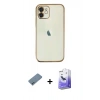 MARSİLYAN™- iPhone 12 Kılıf Vadi Minimal - Siyah Bilvis 5in1 5D Magic Hayalet Cam Ekran Koruyucu + Shine Kamera Lens Koruma Cam - MI