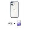 MARSİLYAN™- iPhone 12 Kılıf Vadi Minimal - Siyah Bilvis 5in1 5D Magic Hayalet Cam Ekran Koruyucu + Rainbow Kamera Lens Koruma Cam - YL