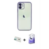 MARSİLYAN™- iPhone 12 Kılıf Vadi Minimal - Siyah Bilvis 5in1 5D Magic Hayalet Cam Ekran Koruyucu + Rainbow Kamera Lens Koruma Cam - YL
