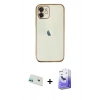 MARSİLYAN™- iPhone 12 Kılıf Vadi Minimal - Siyah Bilvis 5in1 5D Magic Hayalet Cam Ekran Koruyucu + Rainbow Kamera Lens Koruma Cam - YL