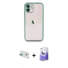 MARSİLYAN™- iPhone 12 Kılıf Vadi Minimal - Siyah Bilvis 5in1 5D Magic Hayalet Cam Ekran Koruyucu + Rainbow Kamera Lens Koruma Cam - YL