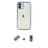 MARSİLYAN™- iPhone 12 Kılıf Vadi Minimal - Siyah Joko Magic 5D Hayalet Cam + Mavi Shine Kamera Lens Koruma Cam