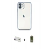 MARSİLYAN™- iPhone 12 Kılıf Vadi Minimal - Siyah Joko Magic 5D Hayalet Cam + Rainbow Kamera Lens Koruma Cam - MR