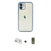 MARSİLYAN™- iPhone 12 Kılıf Vadi Minimal - Siyah Joko Magic 5D Hayalet Cam + Rainbow Kamera Lens Koruma Cam - MR