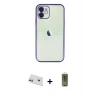 MARSİLYAN™- iPhone 12 Kılıf Vadi Minimal - Siyah Joko Magic 5D Hayalet Cam + Rainbow Kamera Lens Koruma Cam - MR