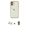 MARSİLYAN™- iPhone 12 Kılıf Vadi Minimal - Siyah Joko Magic 5D Hayalet Cam + Rainbow Kamera Lens Koruma Cam - MR