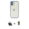 MARSİLYAN™- iPhone 12 Kılıf Vadi Minimal - Siyah Joko Magic 5D Hayalet Cam + Kamera Lens Koruma Cam - SF