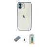 MARSİLYAN™- iPhone 12 Kılıf Vadi Minimal - Siyah Polymer Nano Ekran Koruyucu + Shine Kamera Lens Koruma Cam - GI