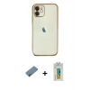 MARSİLYAN™- iPhone 12 Kılıf Vadi Minimal - Siyah Polymer Nano Ekran Koruyucu + Shine Kamera Lens Koruma Cam - GI