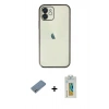 MARSİLYAN™- iPhone 12 Kılıf Vadi Minimal - Siyah Polymer Nano Ekran Koruyucu + Shine Kamera Lens Koruma Cam - GS