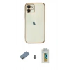 MARSİLYAN™- iPhone 12 Kılıf Vadi Minimal - Siyah Polymer Nano Ekran Koruyucu + Shine Kamera Lens Koruma Cam - GS