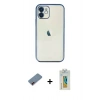 MARSİLYAN™- iPhone 12 Kılıf Vadi Minimal - Siyah Polymer Nano Ekran Koruyucu + Metal Kamera Lens Koruma Cam - KI