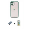 MARSİLYAN™- iPhone 12 Kılıf Vadi Minimal - Siyah Polymer Nano Ekran Koruyucu + Metal Kamera Lens Koruma Cam - KI