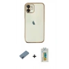 MARSİLYAN™- iPhone 12 Kılıf Vadi Minimal - Siyah Polymer Nano Ekran Koruyucu + Metal Kamera Lens Koruma Cam - MI