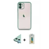 MARSİLYAN™- iPhone 12 Kılıf Vadi Minimal - Siyah Polymer Nano Ekran Koruyucu + Mavi Raze Metal Kamera Lens