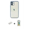 MARSİLYAN™- iPhone 12 Kılıf Vadi Minimal - Siyah Polymer Nano Ekran Koruyucu + Renkli Kamera Lens Koruma Cam - PE