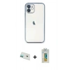 MARSİLYAN™- iPhone 12 Kılıf Vadi Minimal - Siyah Polymer Nano Ekran Koruyucu + Rainbow Kamera Lens Koruma Cam - YL