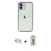 MARSİLYAN™- iPhone 12 Kılıf Vadi Minimal - Siyah Polymer Nano Ekran Koruyucu + Rainbow Kamera Lens Koruma Cam - YL