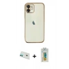 MARSİLYAN™- iPhone 12 Kılıf Vadi Minimal - Siyah Polymer Nano Ekran Koruyucu + Rainbow Kamera Lens Koruma Cam - YL
