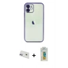 MARSİLYAN™- iPhone 12 Kılıf Vadi Minimal - Siyah Polymer Nano Ekran Koruyucu + Rainbow Kamera Lens Koruma Cam - MR