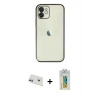 MARSİLYAN™- iPhone 12 Kılıf Vadi Minimal - Siyah Polymer Nano Ekran Koruyucu + Rainbow Kamera Lens Koruma Cam - MR