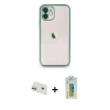 MARSİLYAN™- iPhone 12 Kılıf Vadi Minimal - Siyah Polymer Nano Ekran Koruyucu + Rainbow Kamera Lens Koruma Cam - MR