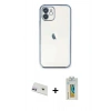 MARSİLYAN™- iPhone 12 Kılıf Vadi Minimal - Siyah Polymer Nano Ekran Koruyucu + Rainbow Kamera Lens Koruma Cam - MR