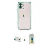 MARSİLYAN™- iPhone 12 Kılıf Vadi Minimal - Siyah Polymer Nano Ekran Koruyucu + Rainbow Kamera Lens Koruma Cam - YL