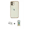MARSİLYAN™- iPhone 12 Kılıf Vadi Minimal - Siyah Polymer Nano Ekran Koruyucu + Rainbow Kamera Lens Koruma Cam - MR
