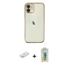 MARSİLYAN™- iPhone 12 Kılıf Vadi Minimal - Siyah Polymer Nano Ekran Koruyucu + Renkli Kamera Lens Koruma Cam - TU