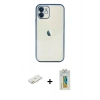 MARSİLYAN™- iPhone 12 Kılıf Vadi Minimal - Siyah Polymer Nano Ekran Koruyucu + Renkli Kamera Lens Koruma Cam - TU