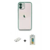MARSİLYAN™- iPhone 12 Kılıf Vadi Minimal - Siyah Polymer Nano Ekran Koruyucu + Renkli Kamera Lens Koruma Cam - SI