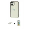 MARSİLYAN™- iPhone 12 Kılıf Vadi Minimal - Siyah Polymer Nano Ekran Koruyucu + Renkli Kamera Lens Koruma Cam - SI