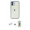 MARSİLYAN™- iPhone 12 Kılıf Vadi Minimal - Siyah Polymer Nano Ekran Koruyucu + Renkli Kamera Lens Koruma Cam - SI